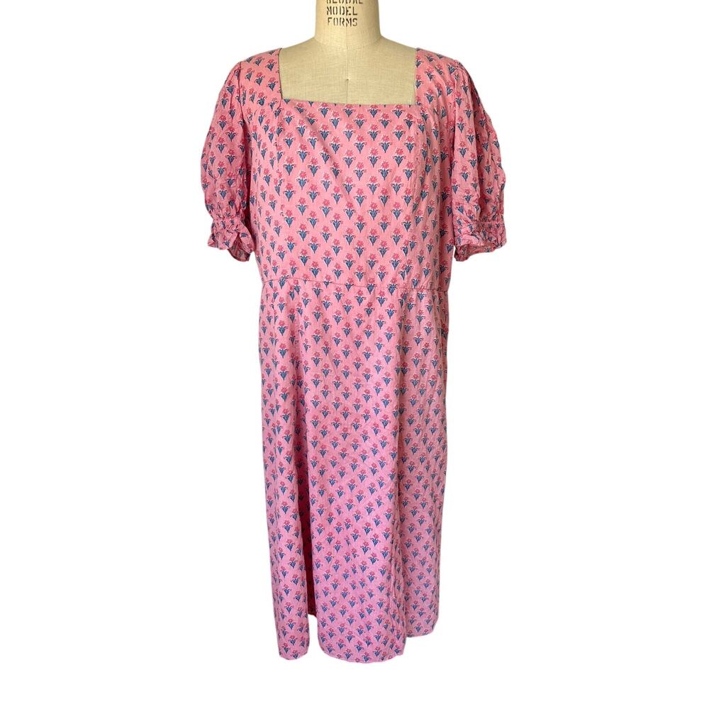 Ivy City Co Catalina Pink Midi Dress Block Print Cotton Size 1X